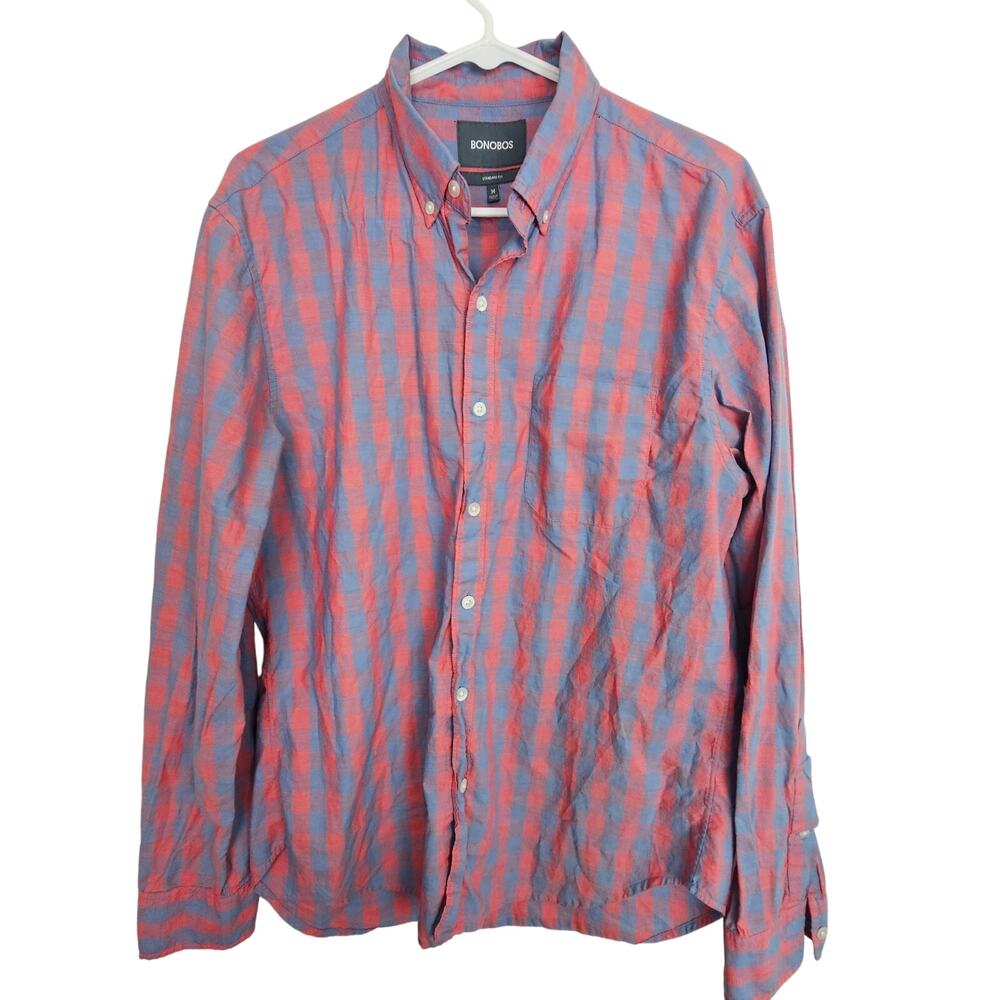 Bonobos Mens Checker Dress Shirt Size M Career Corp Business Casual Work Office